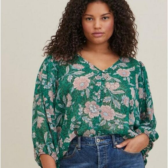 Torrid Floral Chiffon Lurex Top Sz 1X - Picture 2 of 11